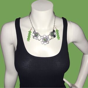 Floral Silver and Green Necklace